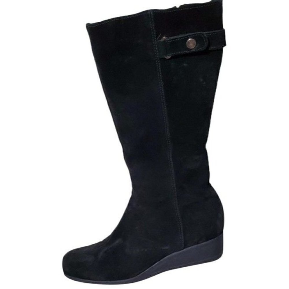 La Canadienne Black Long Knee High Wedge Boots / booties Size Us 8M